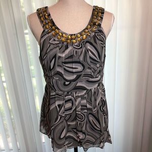INC 100% silk jeweled collar sleeveless party top!
